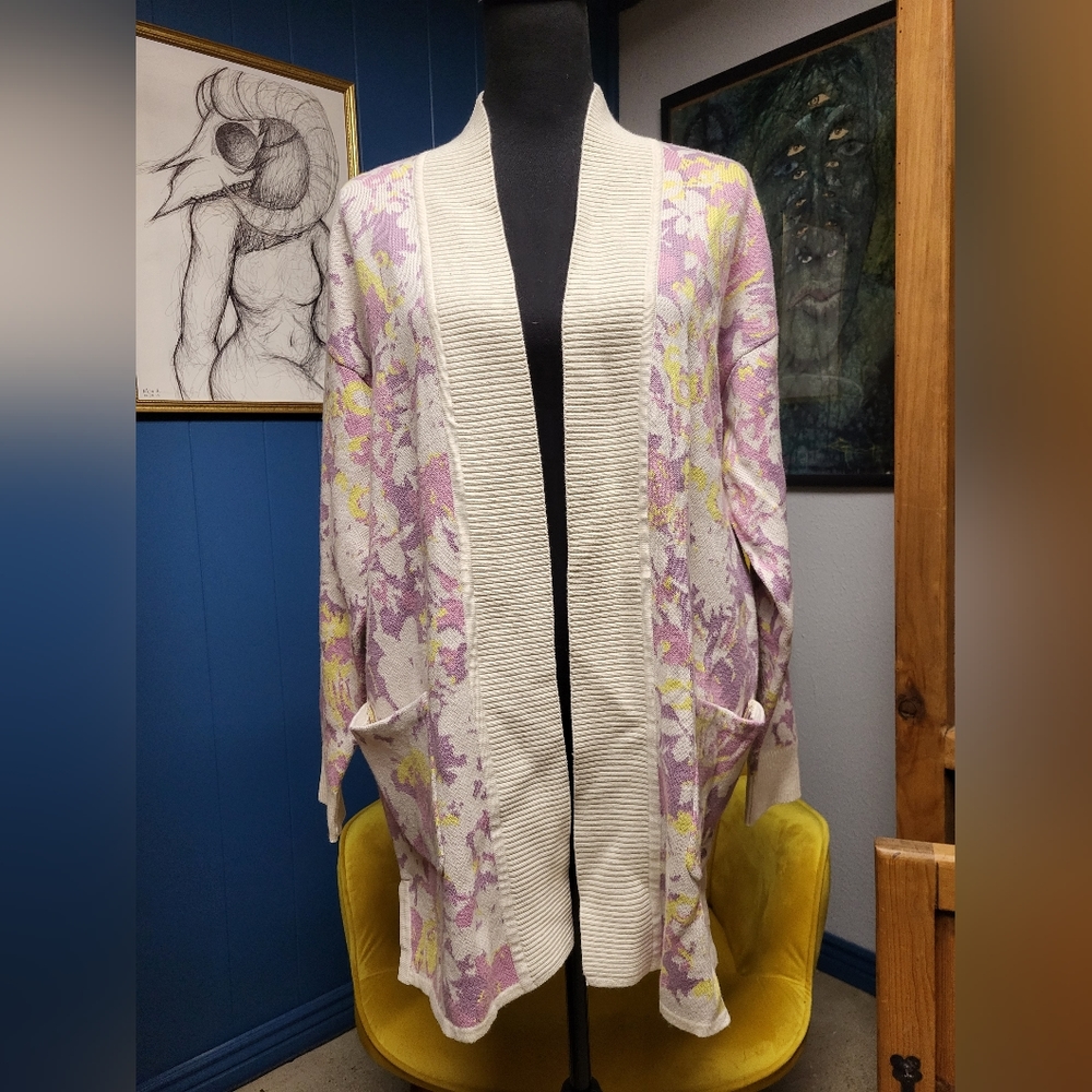 Isaac Mizrahi Live Floral Long Cardigan  Size L